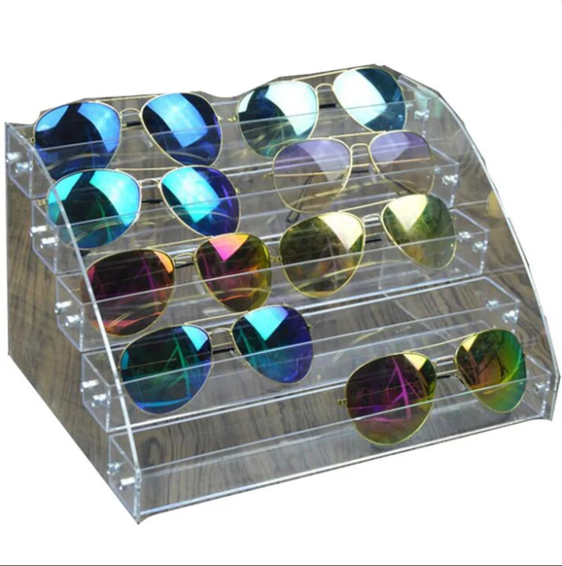 2 /5/7 Layers Acrylic Transparent Desktop Glasses Display Rack, Sunglasses Store Counter Top Ladder Shaped Acrylic Display Stand