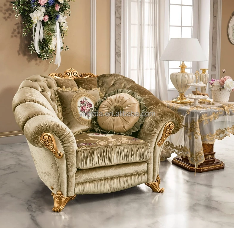 Royal Baroque Style villa Chesterfield Brown velvet sofa Design Royal Luxury Gold Leaf Living Room antique Velvet Sofa set