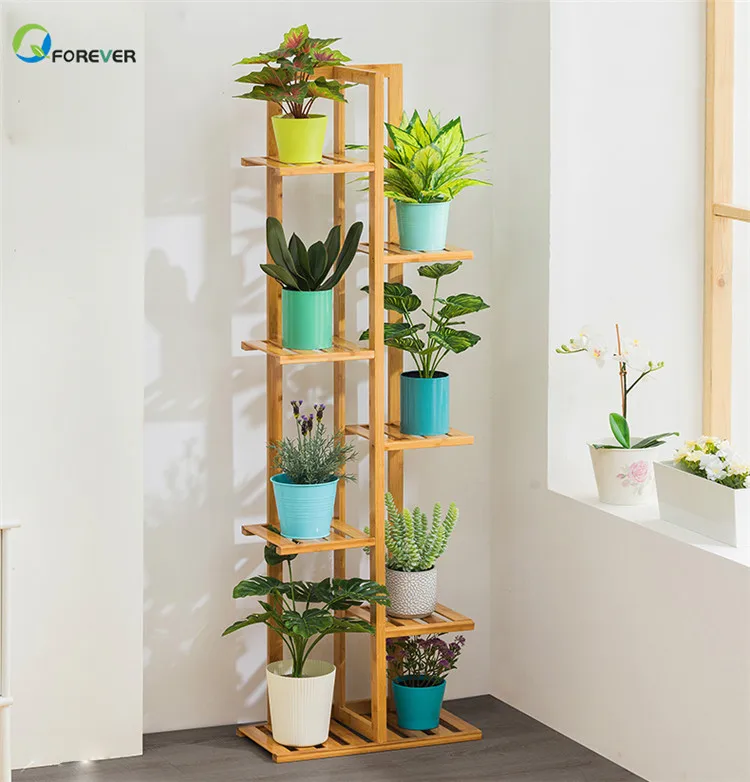 multi-level indoor balcony green porridge solid wood living room floor-standing  Flower shelf storage