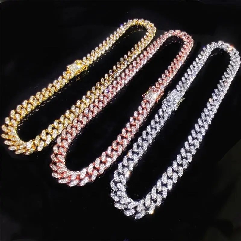 2023 New 18k Gold Plated Thick Cuban Chain Necklace Sparkling Diamond Miami Chain Link Necklace Men