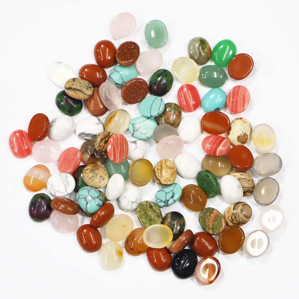 Hot 8*10mm synthesis oval cabochon flat back multi-color multi-types gemstone ring and earings inlay beads for jewelry making