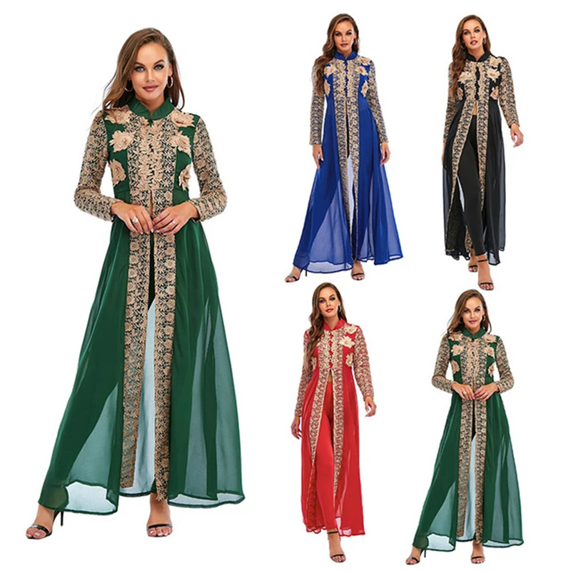 Modest Flower Chiffon Abaya Dress Beautiful Casual Dress for Women High Waist Islamic Abaya