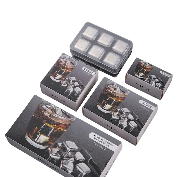 Sales Reasonable Price 4 Piece Graphic Carton Different Sizes Stainless Steel Customized Dice Ice Cube With Logo