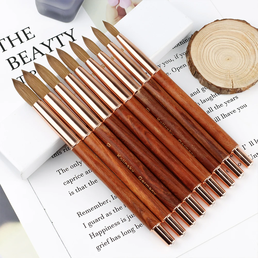 Germany custom soft thick wholesale design personalized wooden pure 100% kolinsky acrylic art nail brush