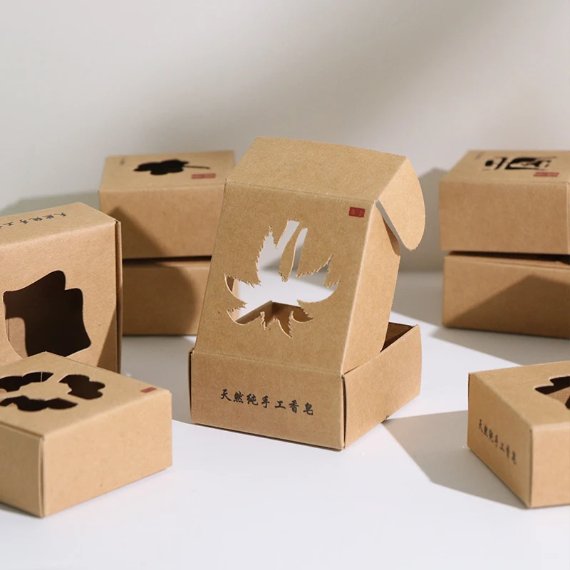 Custom logo eco friendly recycled square biodegradable brown Kraft paper folding mailer soap box with window
