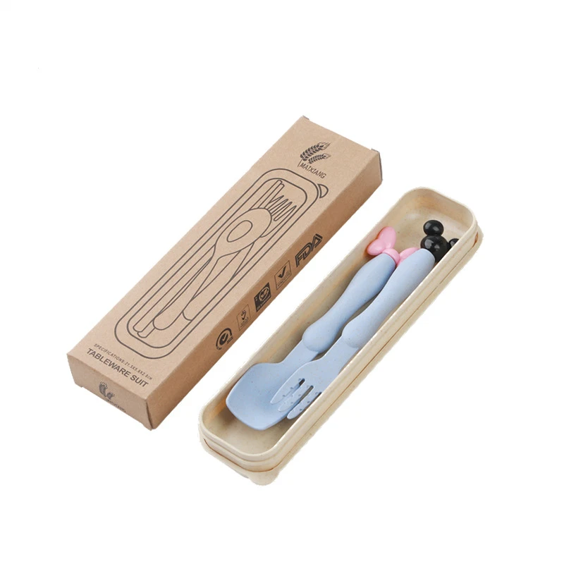 Wheat Straw Reusable Spoon Knife Forks Tableware, Eco Friendly Free Portable Cutlery for Kids Adult