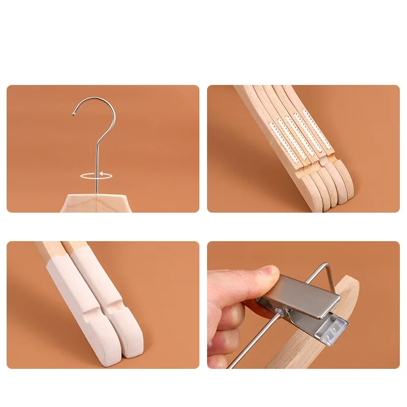 European Luxury Straight Wooden Hangers Rack Logo Printed Bulk Clothes for Wedding Dress Skirt Uniforms Wardrobe Bathroom Use