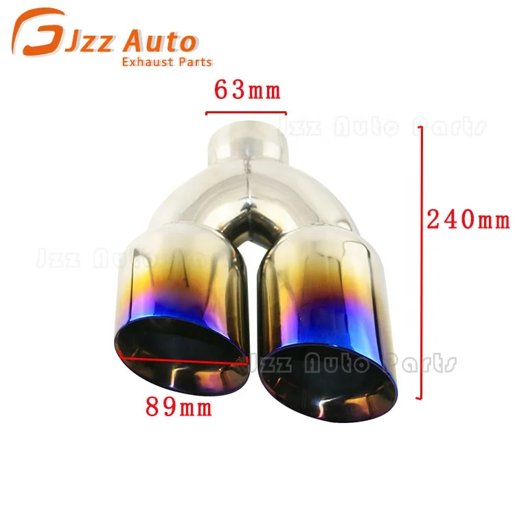 JZZ Высококачественная двойная выхлопная труба 63 мм на входе и 89 выходе Универсальный обожженный синий кончик глушителя