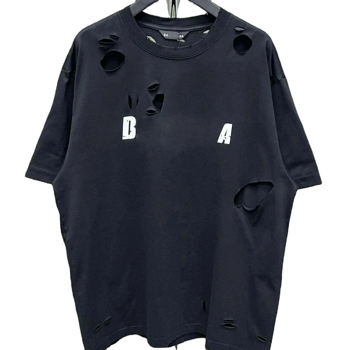 Brand Broken Hole Short-sleeved T-shirt High-quality Cotton Heavy Loose Mens Clothing Oversized Wholesale Custom Logo Fashion