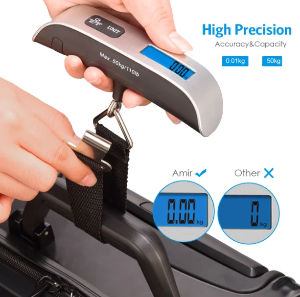 Digital Hanging Luggage Portable Handheld Baggage Scale for Travel, Suitcase Scale with Rubber Paint, Temperature Sensor