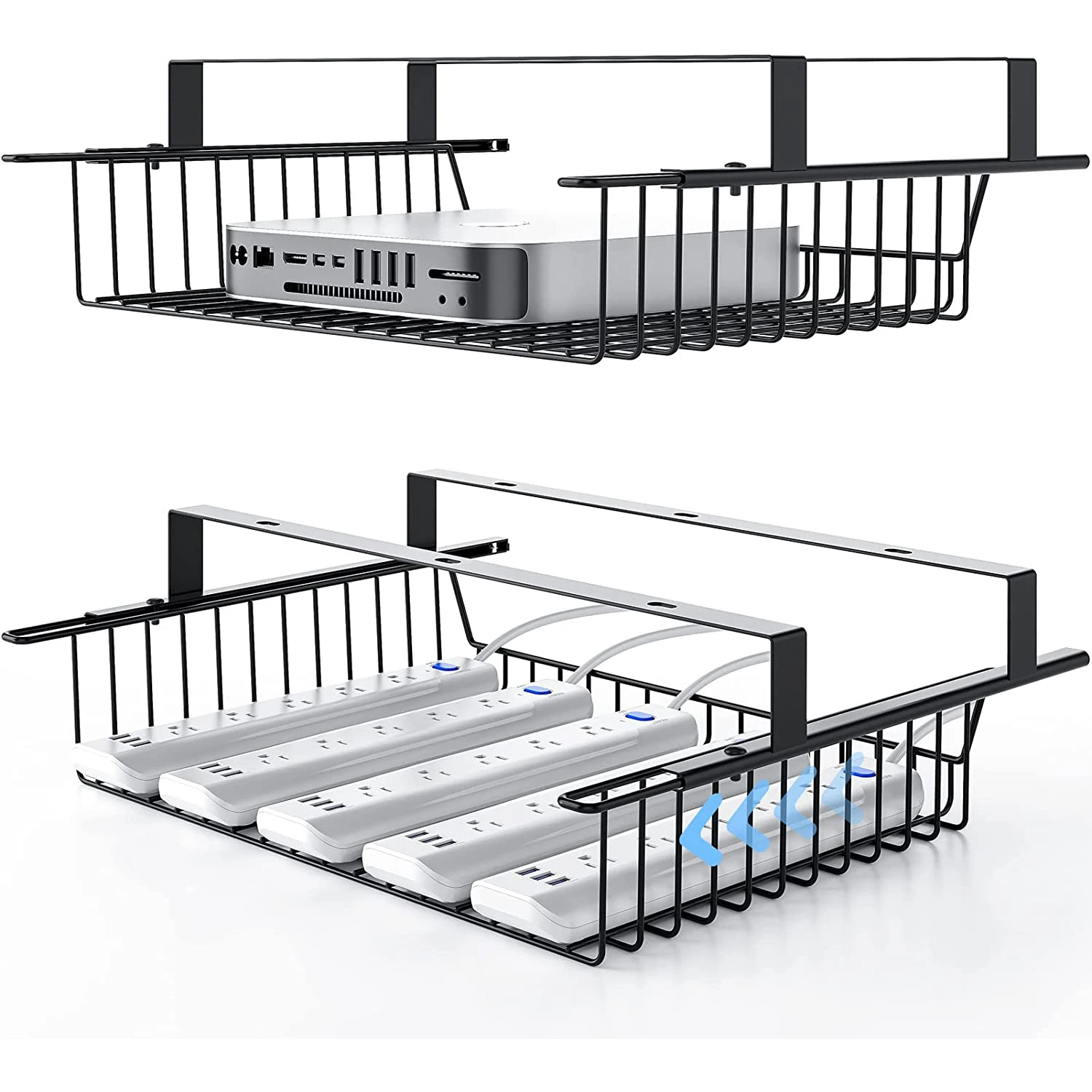 Home Office No Drill/Drill Metal Under Desk Cable Management Tray Under Desk Slide Out Drawer Storage Basket