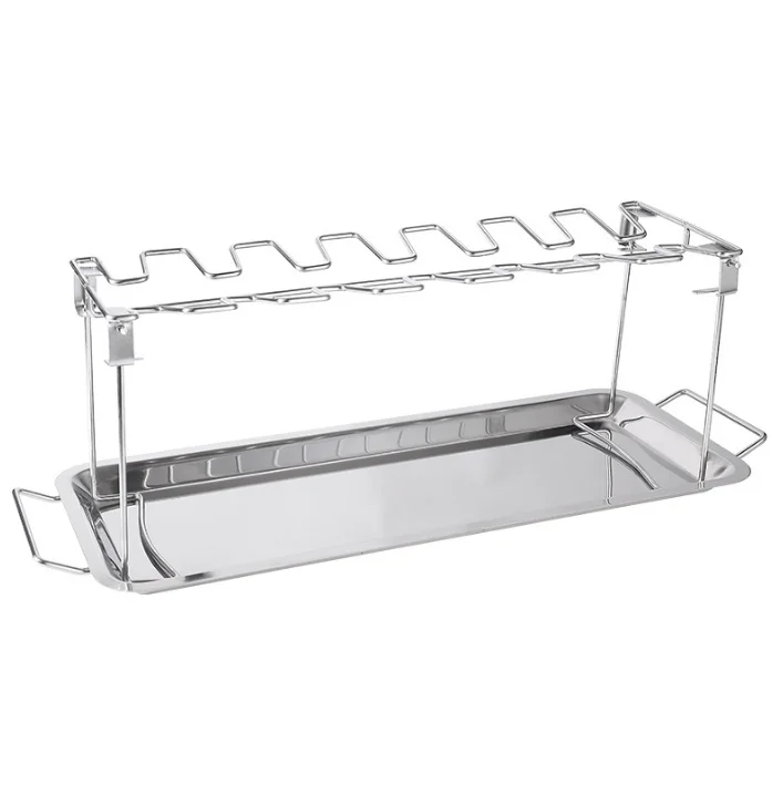 Chicken Leg Wing Rack 14 Slots Stainless Steel Metal Roaster Stand with Drip Tray for Smoker Grill or Oven Dishwasher Safe