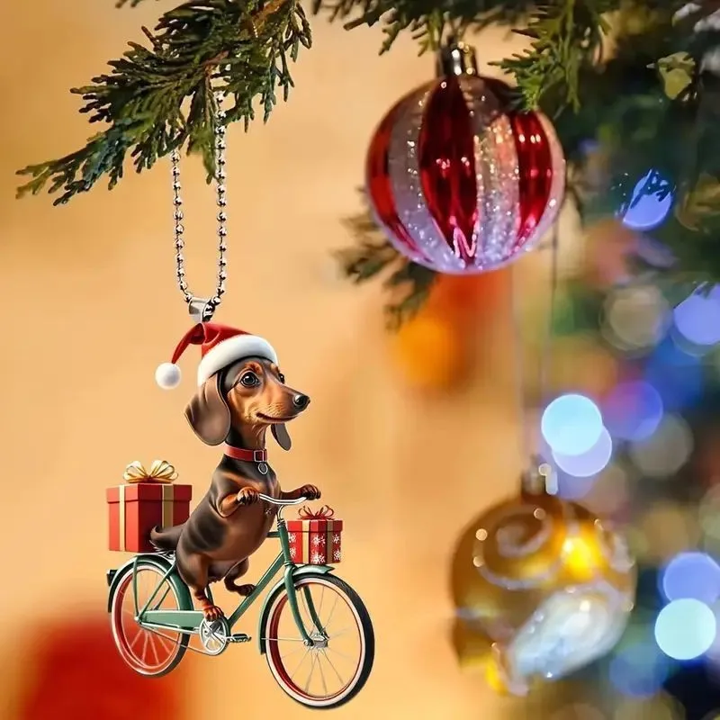 Creative Cartoon Car Rearview Mirror Christmas Decoration  Cross-Border New Acrylic Flat Ornaments Holiday Supplies