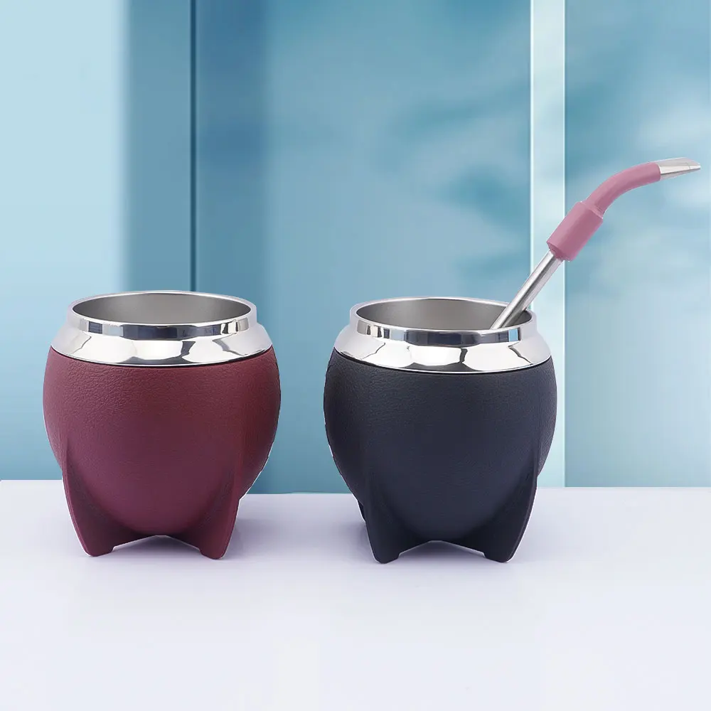 Yerba Mate Gourd Adults Eco-Friendly Water Bottle set 261ml Luxury Leather Mate Cup with Bombilla Double Wall Thermal Argentina