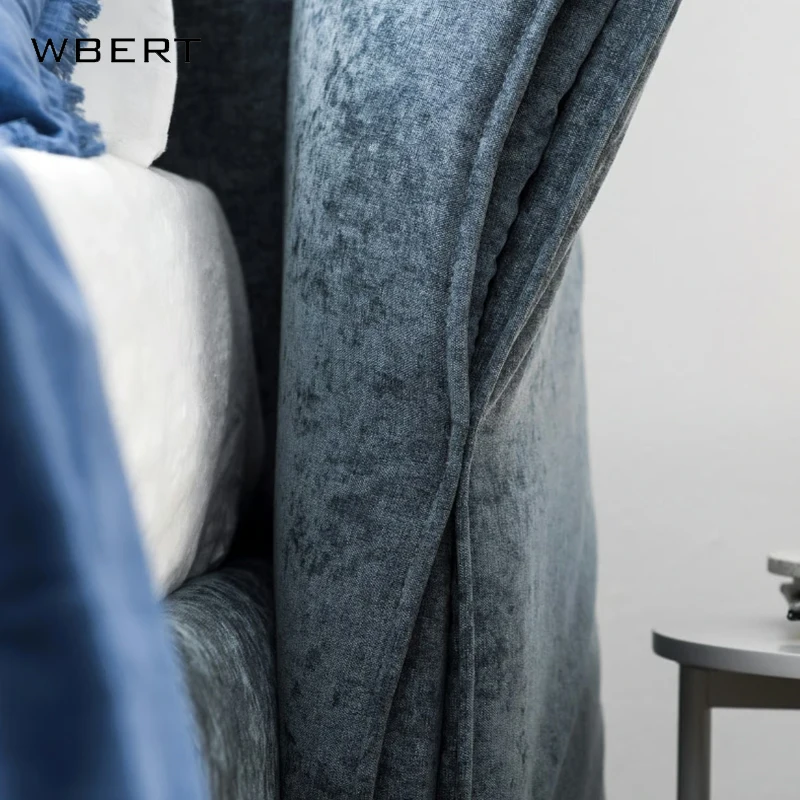 WBERT Modern Design Double Bed with Creative Fabric Backrest Soft Cushion Bed with Wooden Frame for Villa Household Furniture