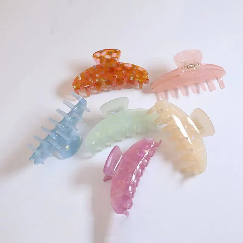 Custom 2022 high quality cellulose acetate 10cm hair clips claw striped thick hair clip claws for women