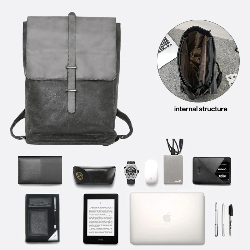 New Fashion design campus Schoolbag luxury Leather Laptop Backpack Pu business retro men Backpack