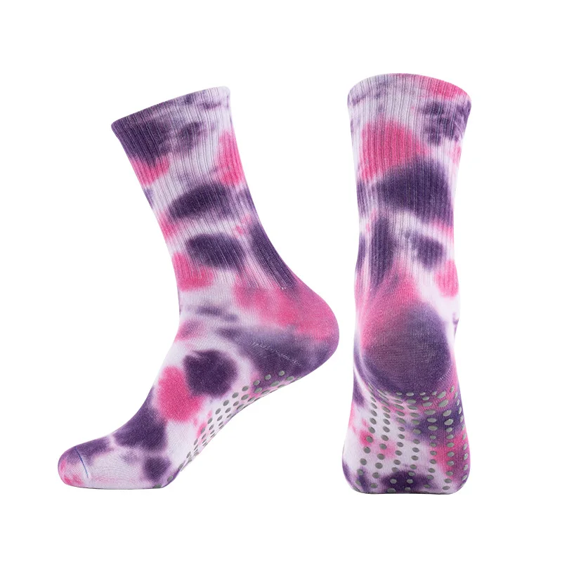 Bulk Custom Logo Women Tie Dye Socks Indoor Gym Floor Dance Training Yoga Pilates Socks Grip Non Slip Gel Bottom