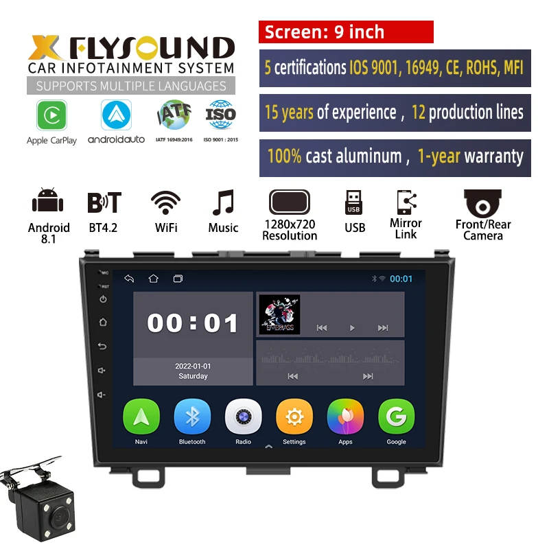 Flysonic OEM/ODM Production 9 Inch car stereo Video Android Radio 2 Din car audio gps and player Android car radio