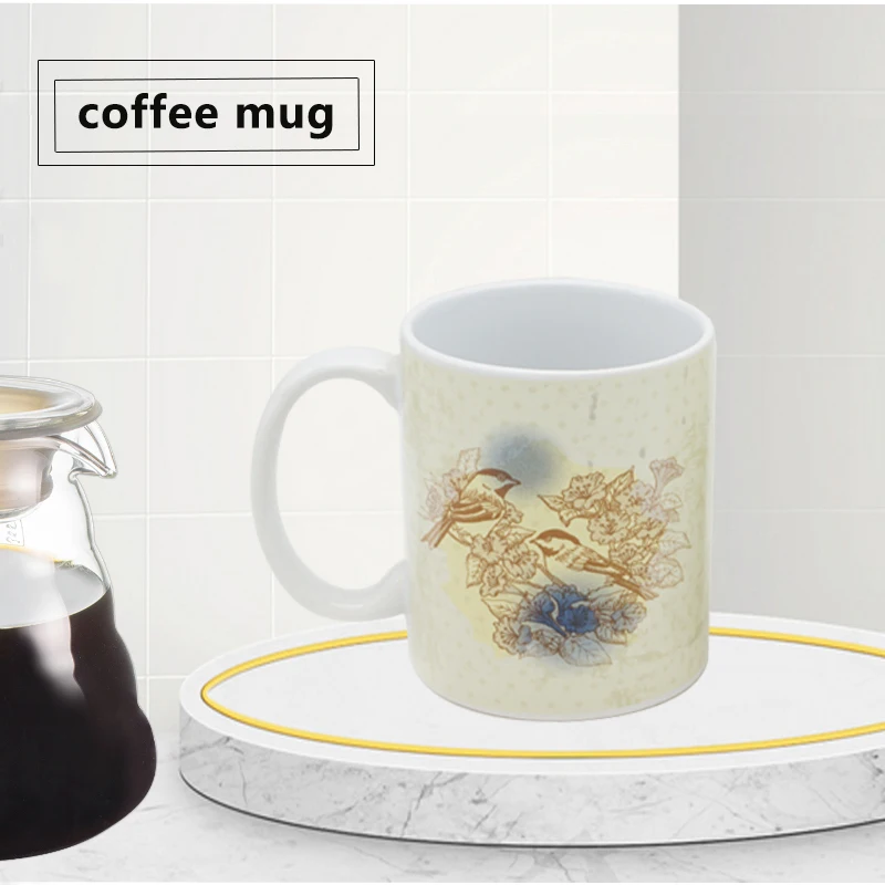 Custom 11oz yellow animal decal European style cute bird asymmetric tea coffee ceramic mug