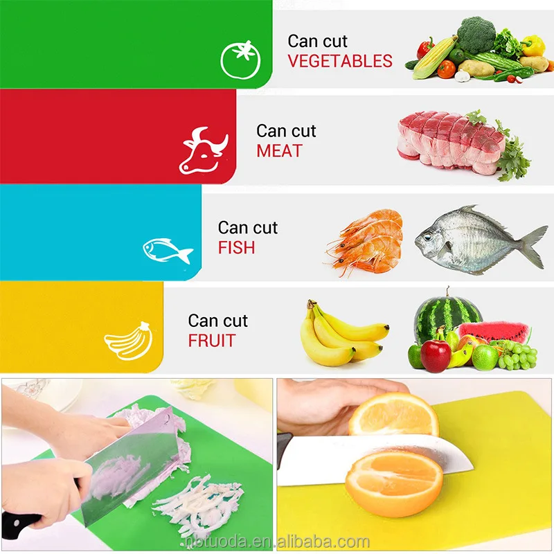 Factory Direct Sale Thick Flexible Set of 6 Colored Plastic Kitchen Cutting Board For Kitchen