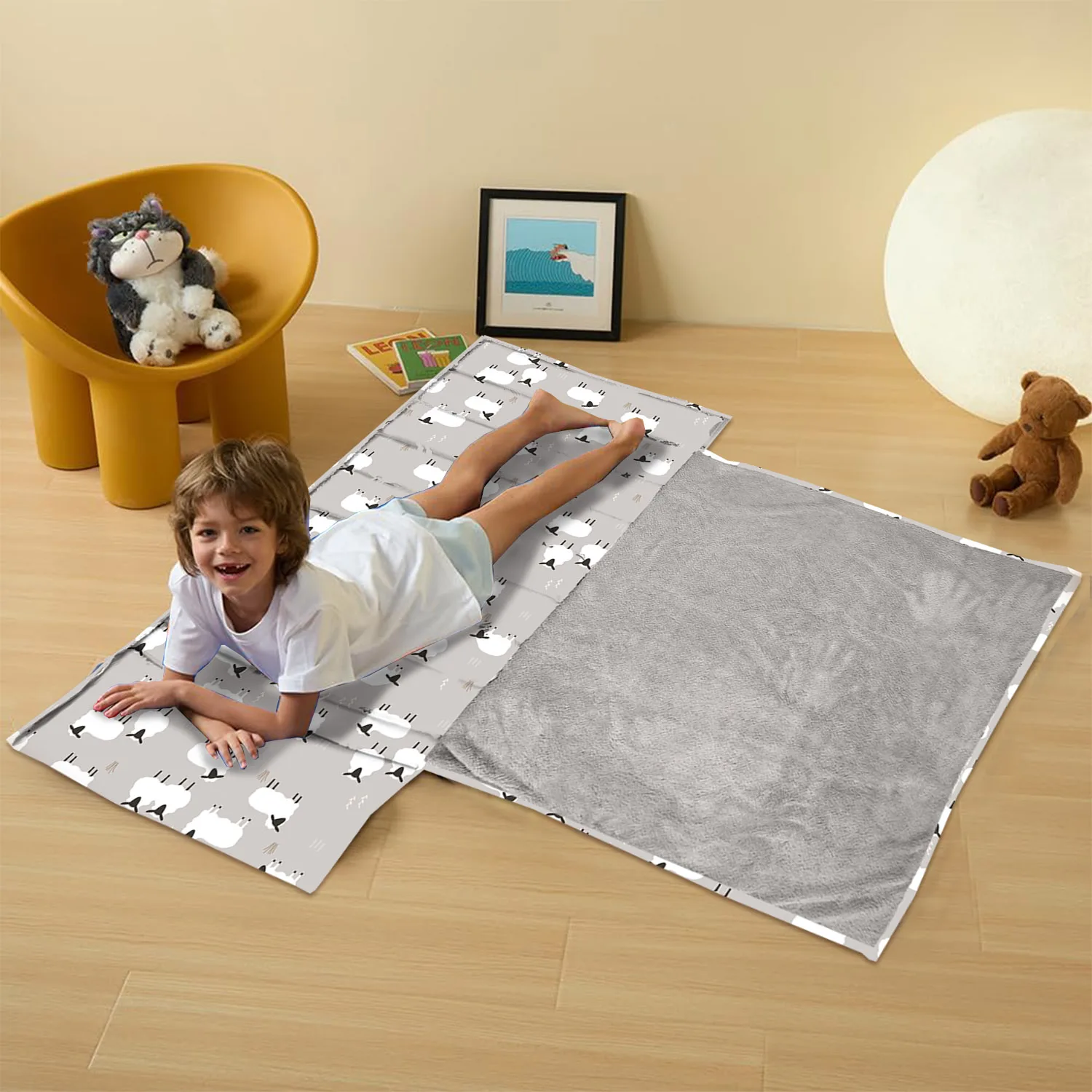 Baby Printed Eco-friendly 3 in 1 Portable and Foldable Toddler Nap Mats with Pillow Kid Daycare Nap Mat Sleeping for Preschool