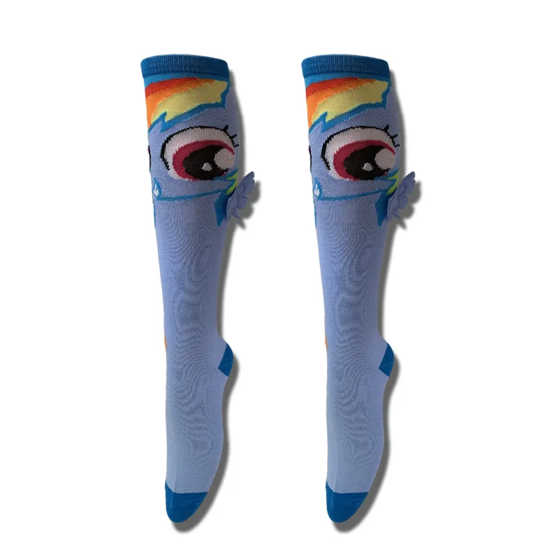 Socksmate 3D wings novelty cartoon blue unicorn keen high women socks 100% cotton stockings color chinese socks in bulk