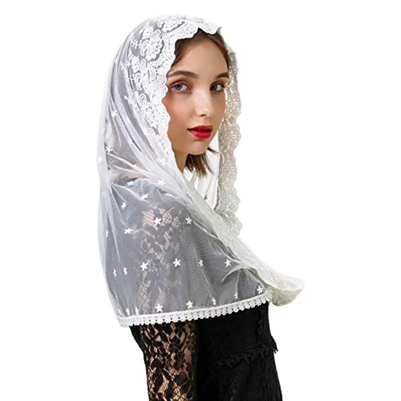 Y-Z Fashion white lace headdress Muslim church hair veil shawl islamic mantilla veil for catholic church