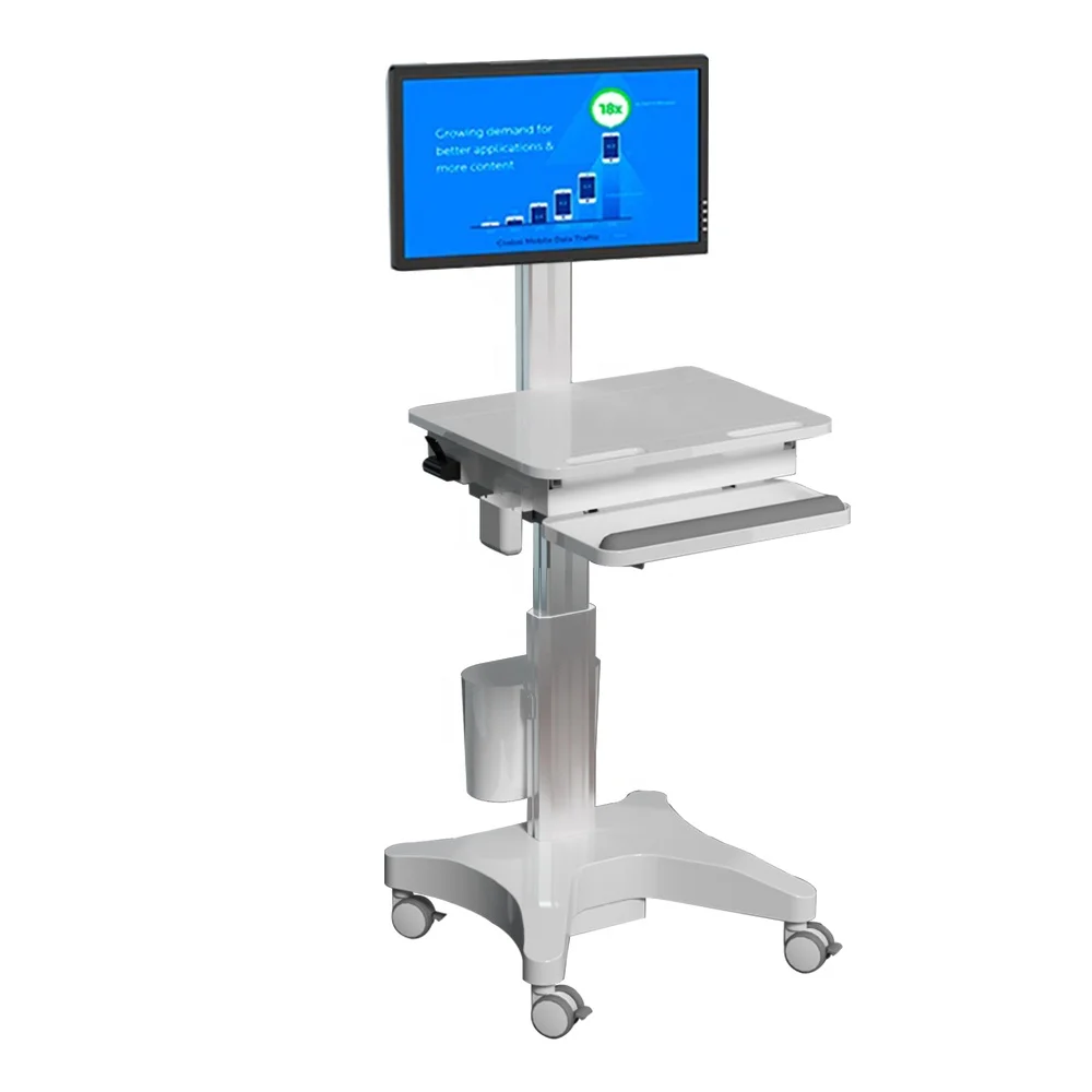 Adjustable Height Stand Up Desk Hospital Medical Mobile Computer Workstation Cart Trolley with The Battery