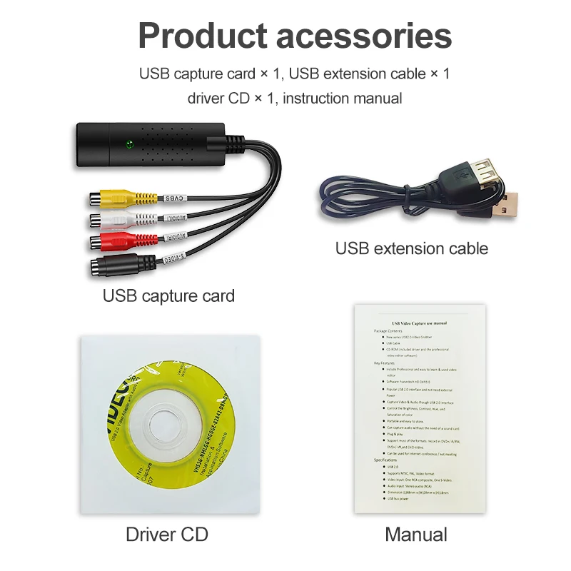 Hot Selling Acquisition card Way USB2.0 DV/TV/VHS Video AV USB DVD Video Capture Card