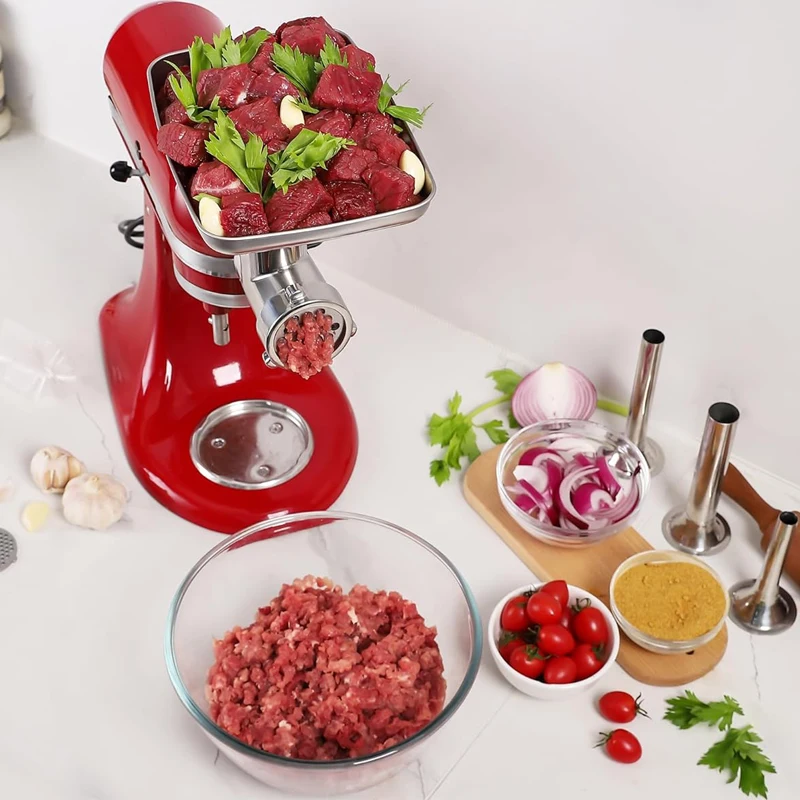 Stand Mixers Spare Parts Food Meat Grinder with Sausage Stuffer Grinding Plates Blade-for Home Kitchen Use