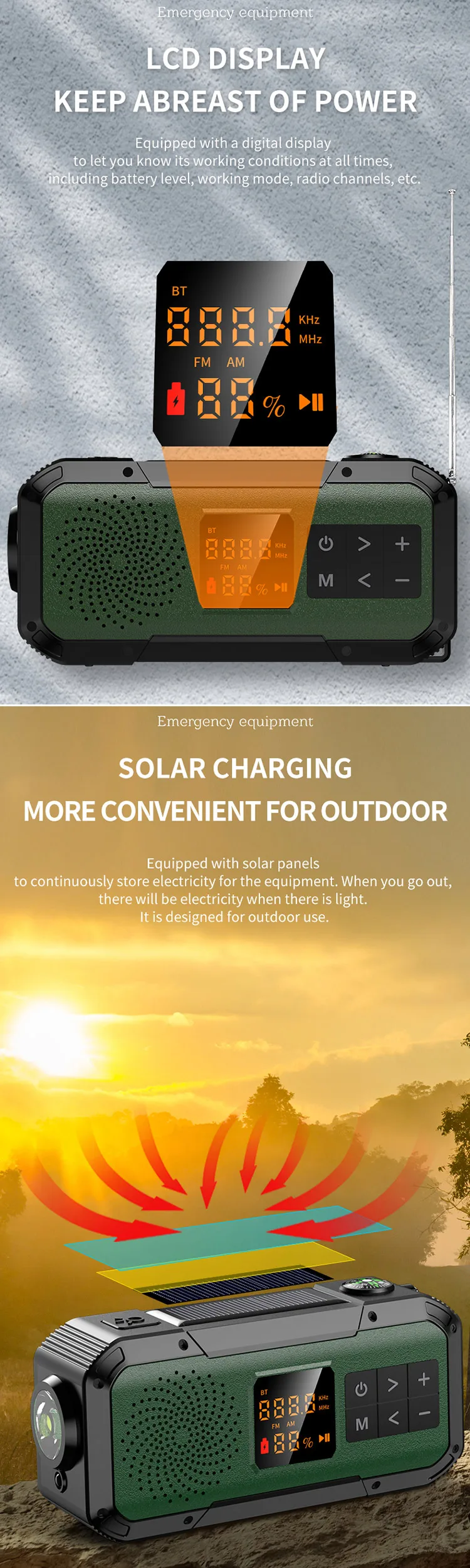 Best Selling Receiver Speakers Antenna 135-175Mhz Range L322 Vintage Radio With Solar Night Light