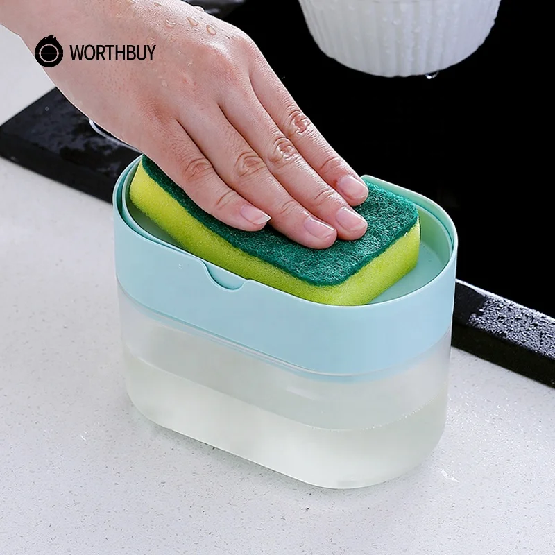 WORTHBUY 2 in 1 Kitchen Soap Pump Dispenser Caddy Dishwashing Soap Dispensers Sponge Holder Dish Soap Dispenser for Kitchen