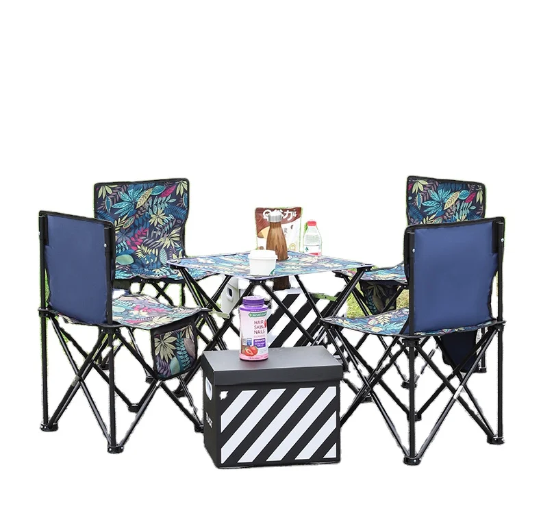 Lightweight foldable outdoor picnic table and chair set camping leisure card playing Oxford cloth