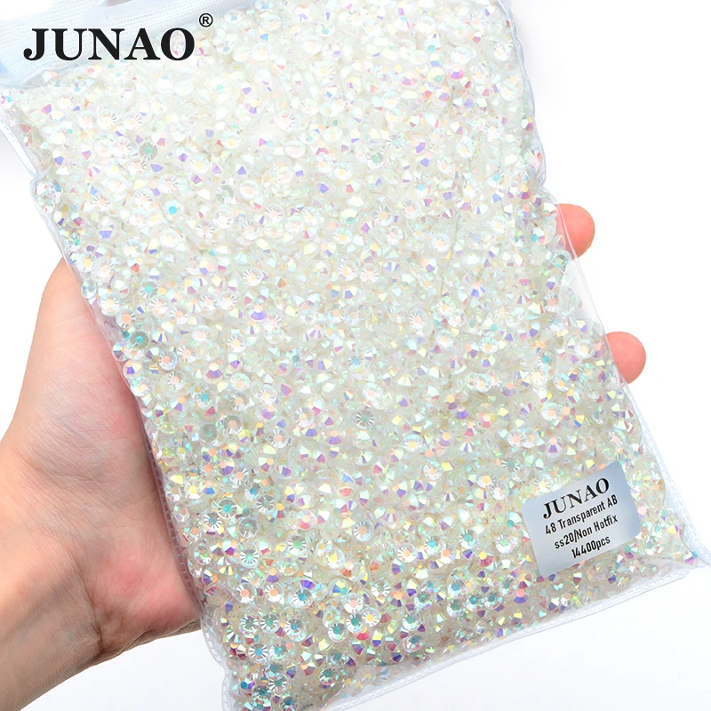 JUNAO Hot Sale SS8 SS10 SS12 SS16 Glass Crystal Stones Rhinestones Wholesale Half Round Nail Salon Flatback Round Rhinestones