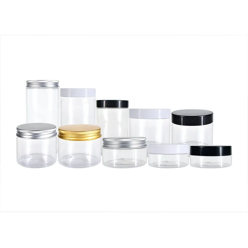 1oz 2oz 3oz 4oz 5oz 6oz 7oz 8oz 10oz 12oz 15oz 16oz  clear transparent PET plastic jar with plastic or aluminum lids