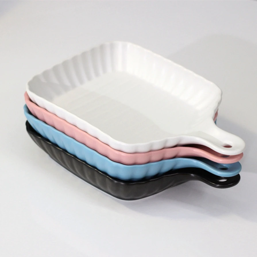 Modern Nonstick Ceramic Glaze Baking Dish Tray Lasagna Baking Pans  With Handle Bakeware Set For Home Hotel Restaurant