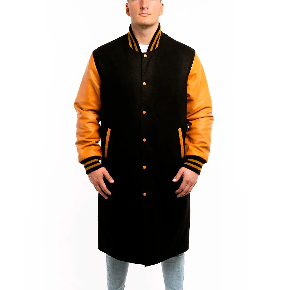 Varsity Base Man Coat Black Wool Long Sleeve Baseball Long Versity Varsity Jackets Manufacturers