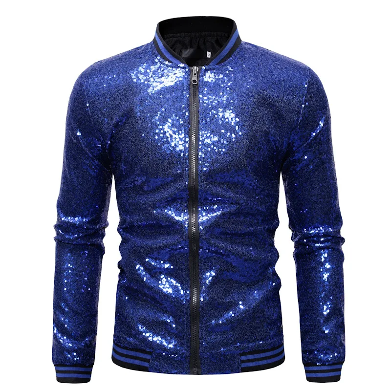 Mens Plus Size Loose Sequin Dance Dress Zip Cardigan Jacket