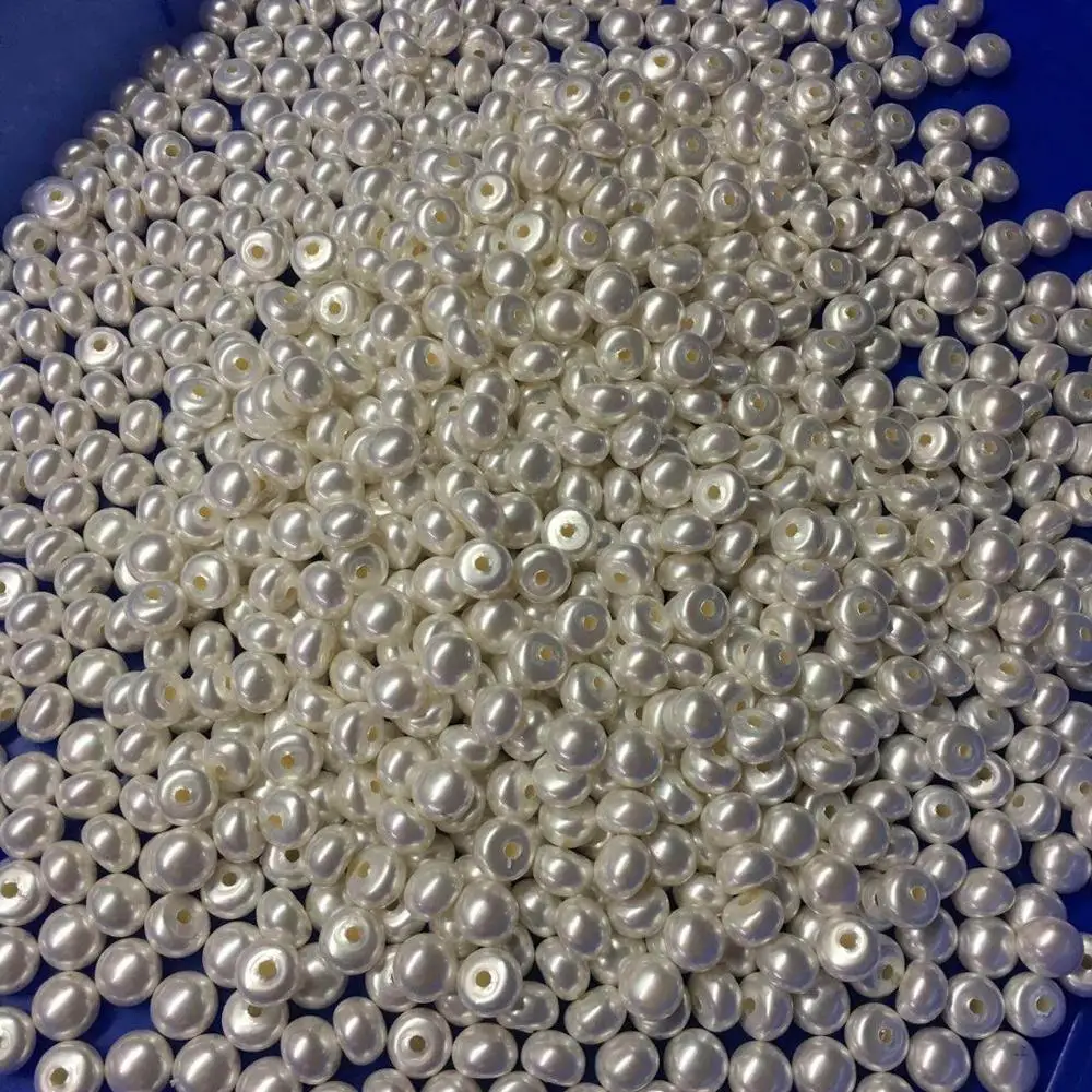 Imitation shell bread loose beads flat round flat-bottomed buns pearl half-hole DIY clothing accessories pearl accessories