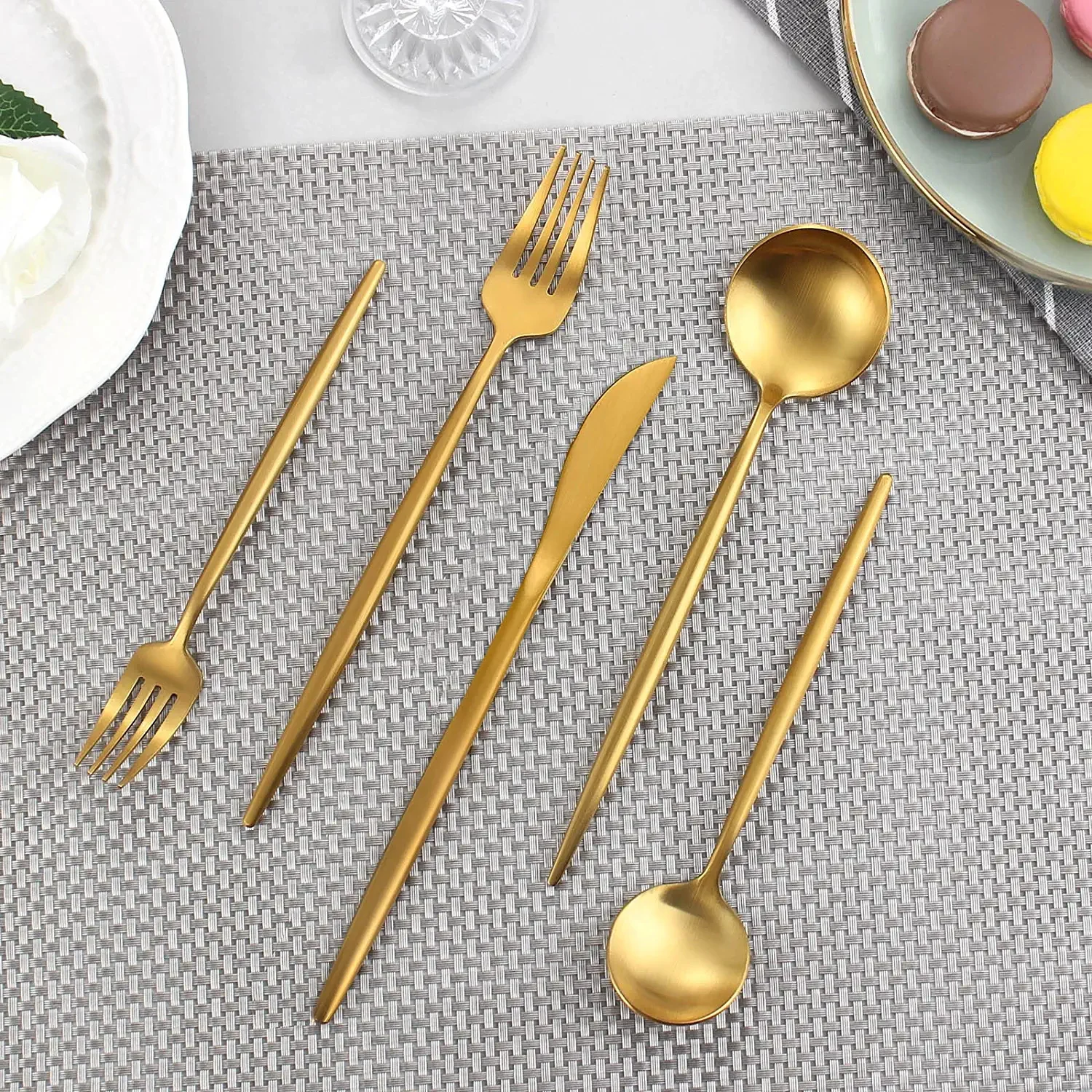 Wholesale Dishwasher Safe Hotel Golden Spoons Fork Knife Restaurant Modern Matte Gold Silverware Stainless Steel