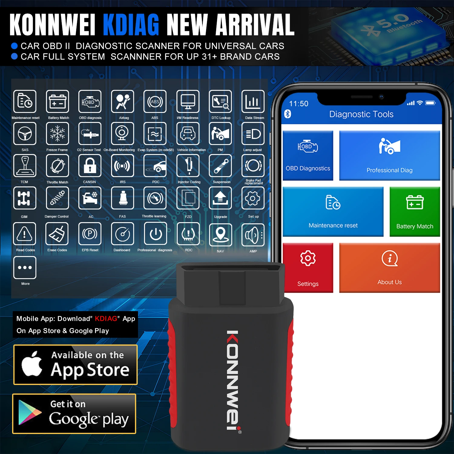 Factory Direct OBD2 scanner diagnostic tool Konnwei  Kdiag full system scanner Universal diagnostic scanner for  European cars