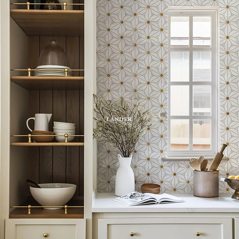 Мраморная мозаика Waterjet с цветами, латунная инкрустация, мозаичная плитка для кухни и ванной, настенная плитка