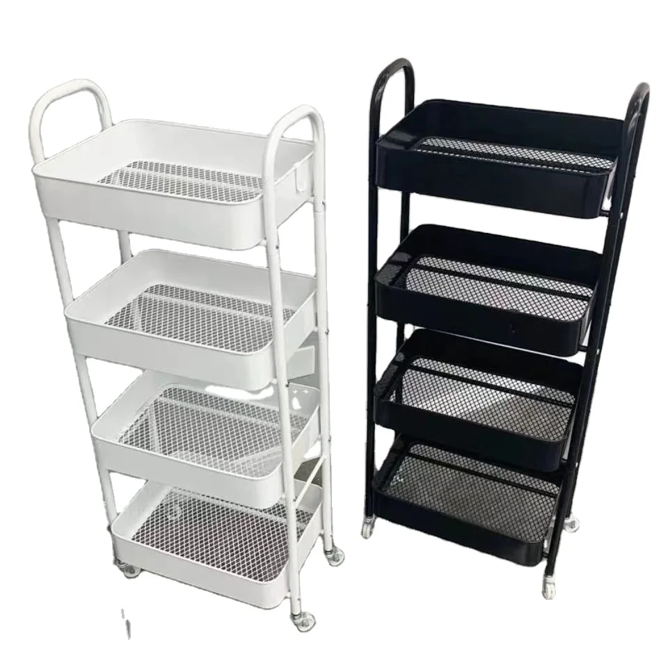 Wholesale Serving Bar Trolley on Wheels with Basket for Organizer Storage Trolley 4 Tier Kitchen Cart Rolling Metal Utility Cart