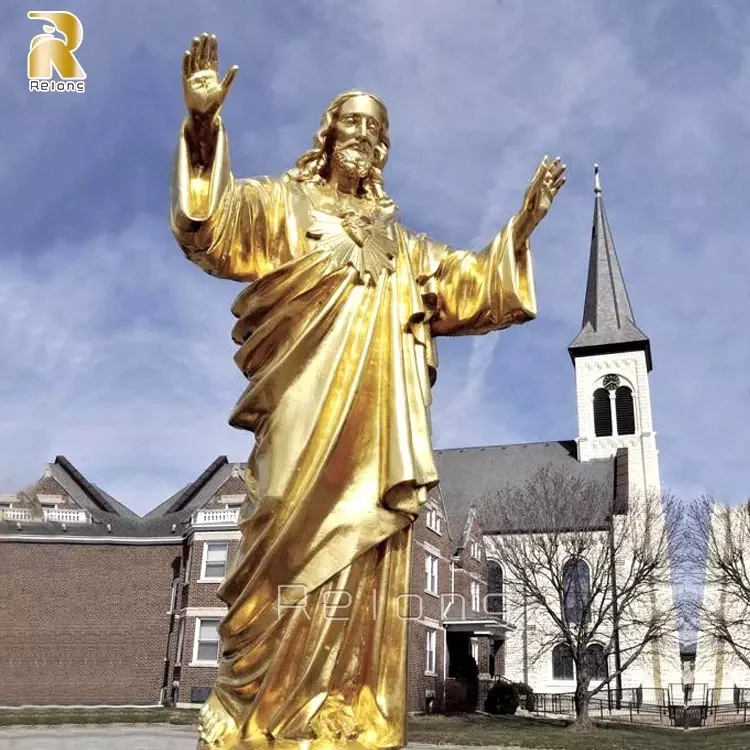 Merciful Golden Bronze Savred Heart Jesus Statue Sculpture for Sale