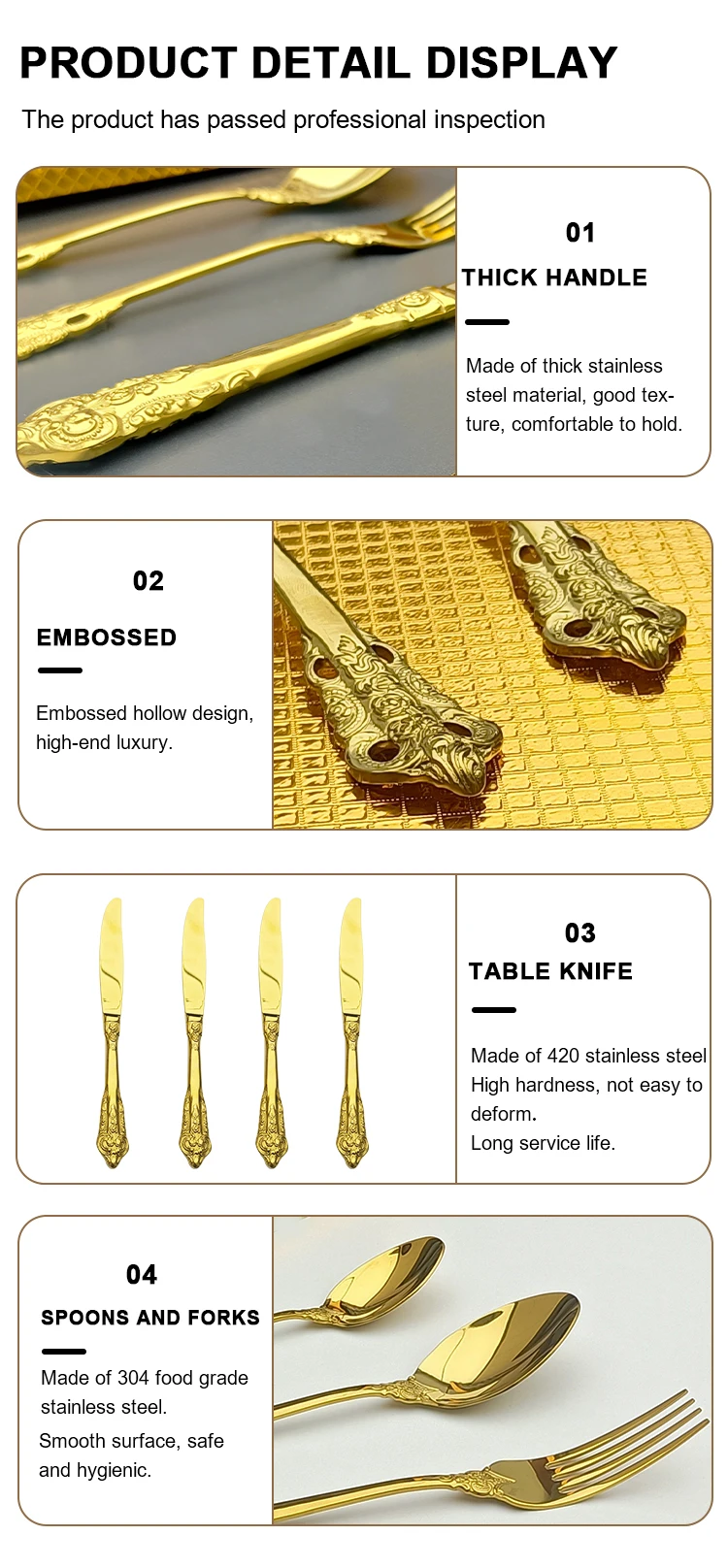 Wholesale luxury antique handle stainless steel vintage silverware cutlery banquet set, silver gold for wedding