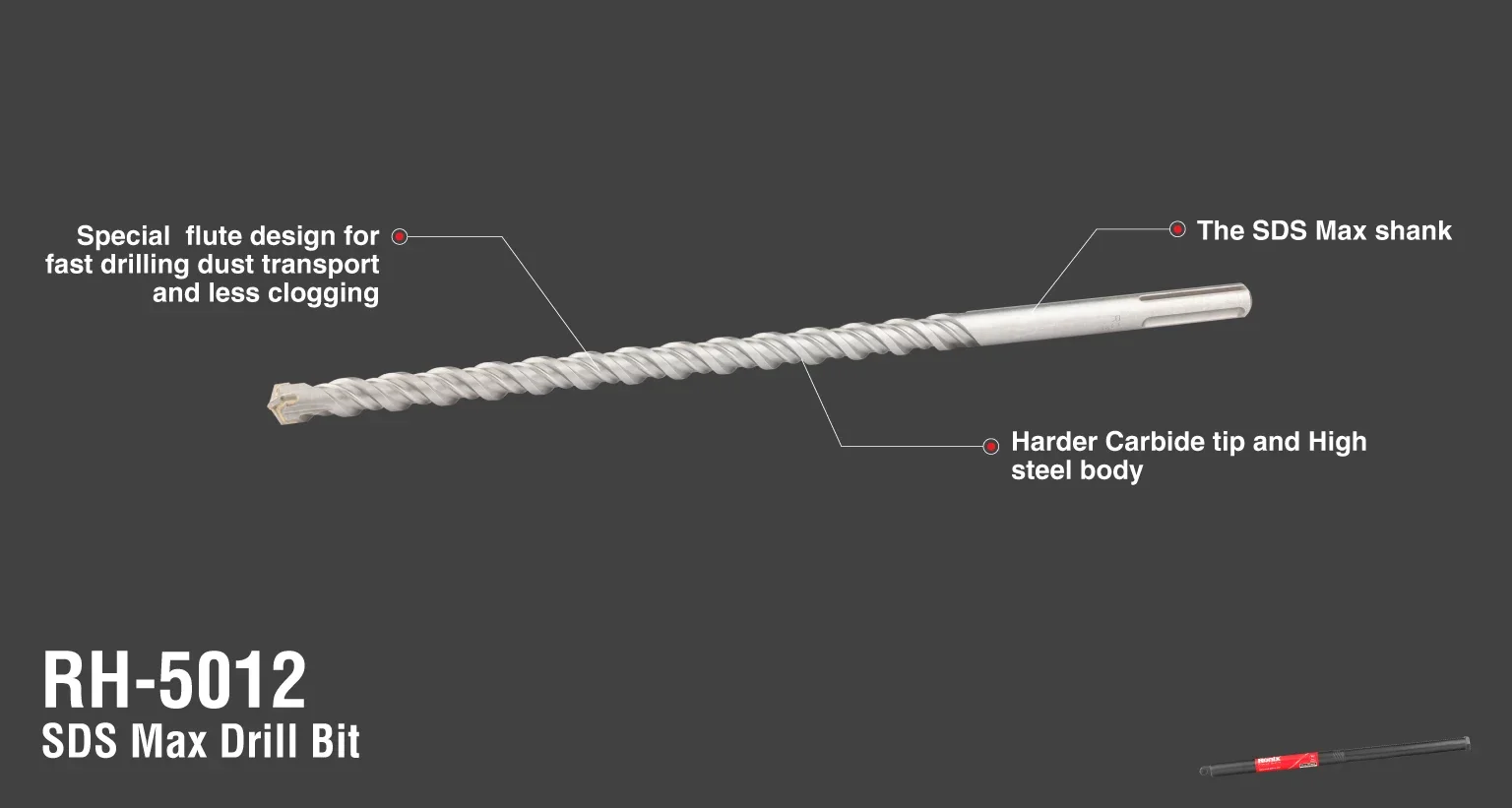 Ronix in stock RH-5012 SDS Plus SDS Max Straight Spline Shank Hammer Drill Bit