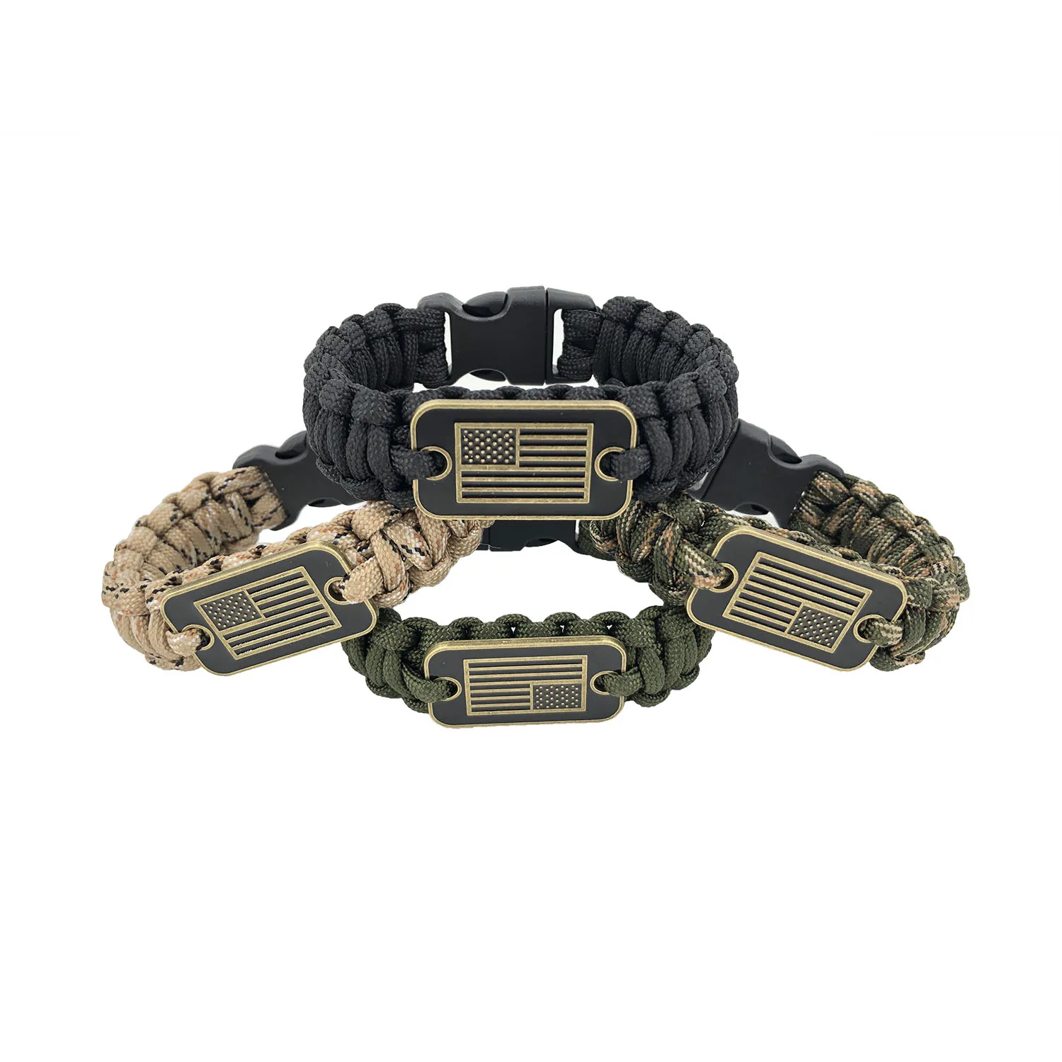 Outdoor Survival Paracord Bracelet with Natoinal Flag Adjustable Shackle Survival Bracelet