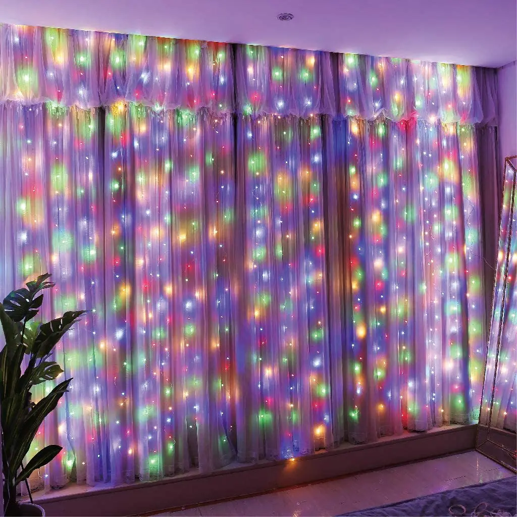 3*3M LED Curtain Lights Rainbow Color Waterproof Window Curtain Lights Holiday Decorative ambiance Lighting