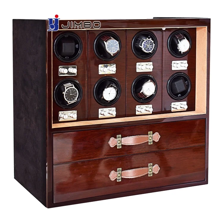 High quality Theft-Proof luxury Secure wooden 8 slots rotating Silent motor jewellery automatic watch winder safe